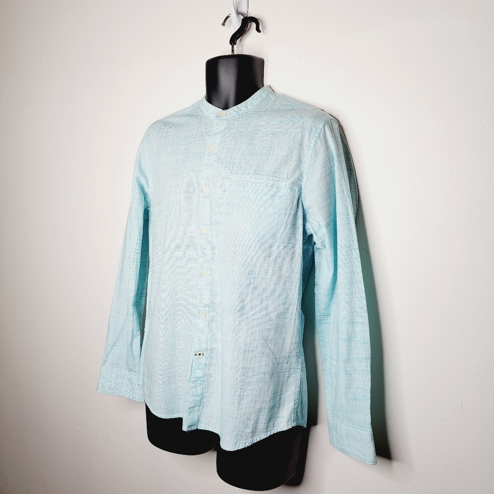 Netplay Heritage Workwear Colarless Casual Button Down Shirt - Blue - Picture 3 of 7